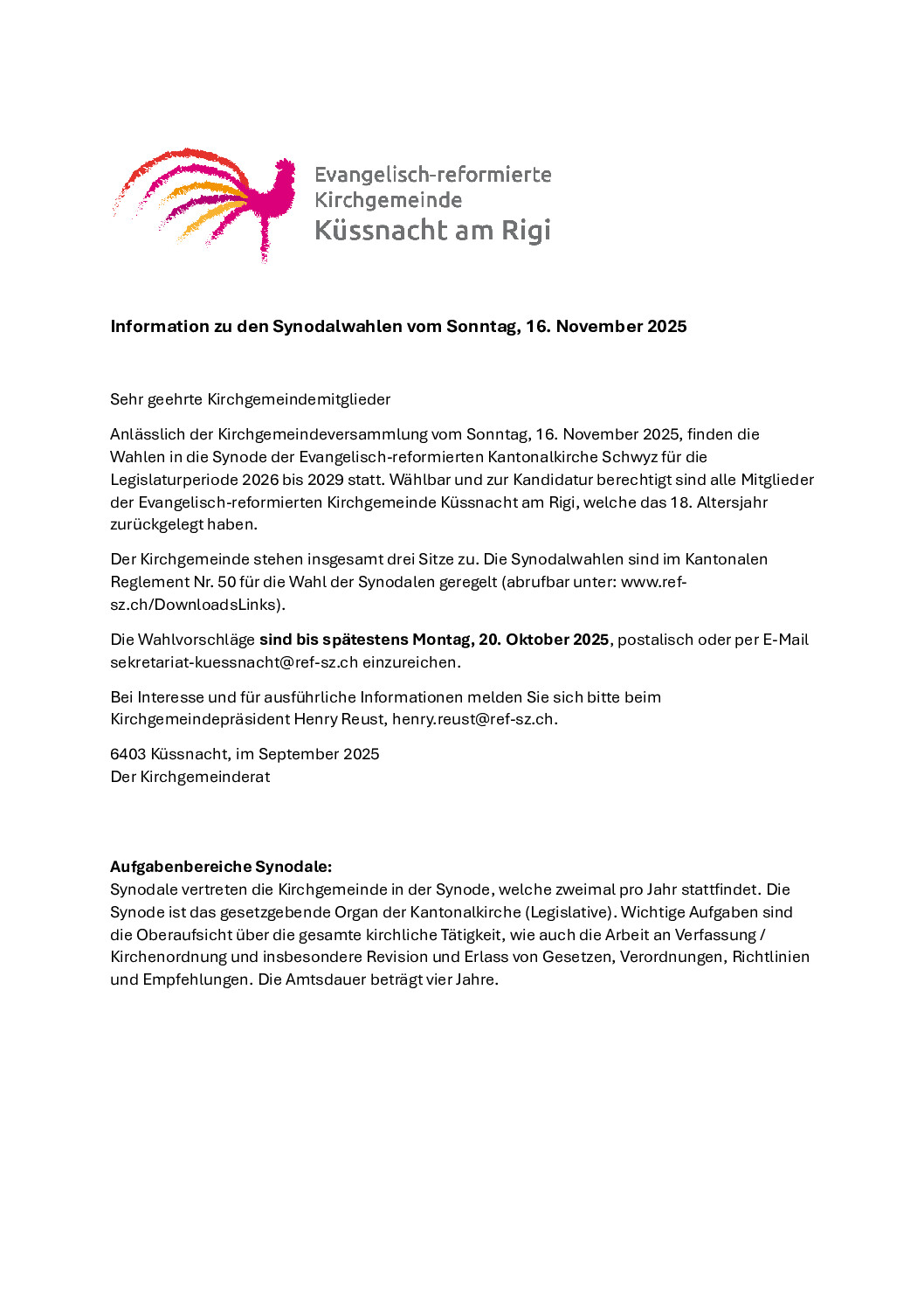 Informationen zu den Synodalwahlen vom Sonntag